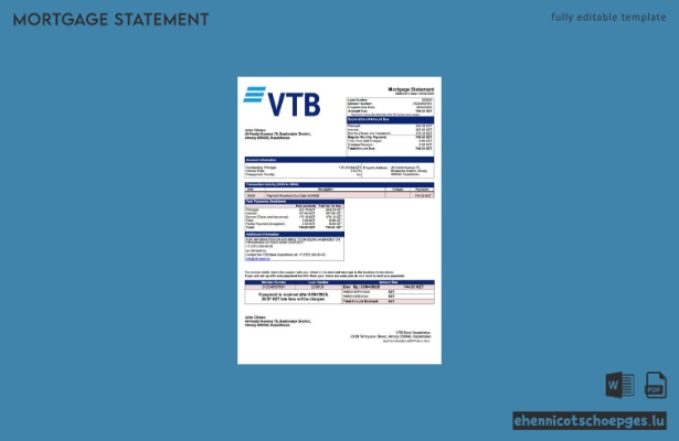 Kasachische VTB Bank Kasachstan Hypothekenabrechnung Word- und PDF-Beispielvorschau